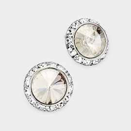 Rivoli Cut Genuine Crystal Round Stud Earrings