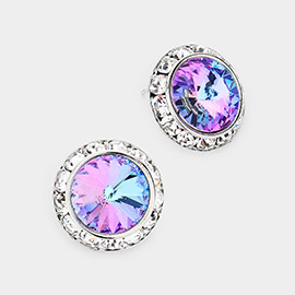 Rivoli Cut Genuine Crystal Round Stud Earrings