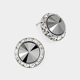 Rivoli Cut Genuine Crystal Round Stud Earrings