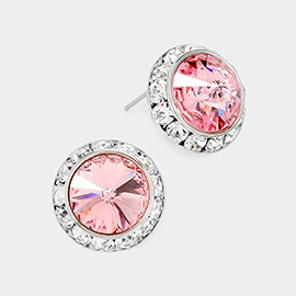 Rivoli Cut Genuine Crystal Round Stud Earrings