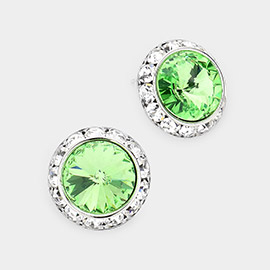 Rivoli Cut Genuine Crystal Round Stud Earrings