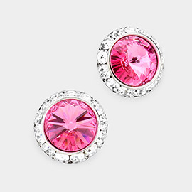 Rivoli Cut Genuine Crystal Round Stud Earrings