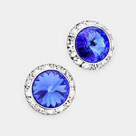 Rivoli Cut Genuine Crystal Round Stud Earrings