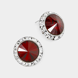 Rivoli Cut Genuine Crystal Round Stud Earrings