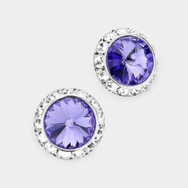 Rivoli Cut Genuine Crystal Round Stud Earrings