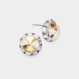 Rivoli Cut Genuine Crystal Round Stud Earrings