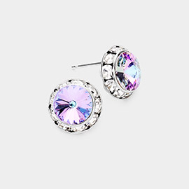 Rivoli Cut Genuine Crystal Round Stud Earrings