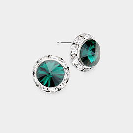 Rivoli Cut Genuine Crystal Round Stud Earrings