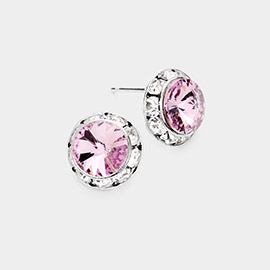 Rivoli Cut Genuine Crystal Round Stud Earrings