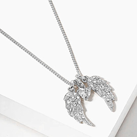 Crystal Wing Heart Bead Pendant Necklace
