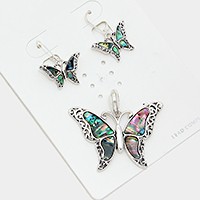 Abalone butterfly pendant set