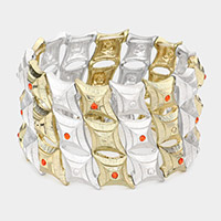Stone Accented Diamond Metal Stretch Bracelet