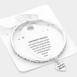 Mother's Prayer Message Heart Charm Stretch Bracelet