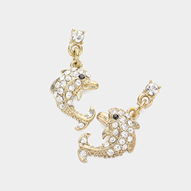 Crystal Accented Dolphin Drop Earrings