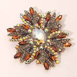 Glass Crystal Flower Brooch Pendant