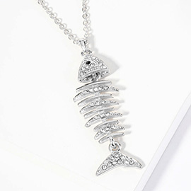 Crystal Pave Fishbone Pendant Necklace