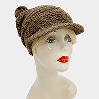 Knit visor hat with pom pom 
