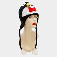 Knit tassel drop penguin earcuff hat