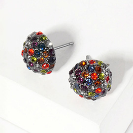 Crystal Paved Round Dome Stud Earrings