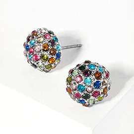 Crystal Paved Round Dome Stud Earrings
