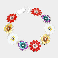 Enamel Flower Link Magnetic Bracelet