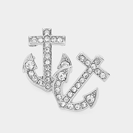 Stone Paved Anchor Stud Earrings