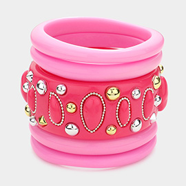 5PCS - Metal Embellished Resin Bangle Bracelets