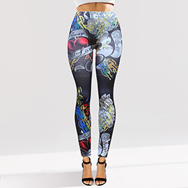 Tattoo Inspired Graphic Printed High Waisted Leggings