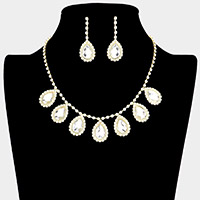 Crystal rhinestone teardrop station necklace