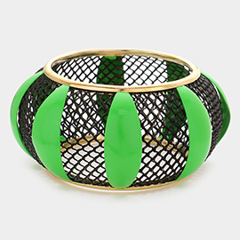 Color Block Enamel Metal Mesh Bangle Bracelet