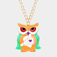 Enamel Owl Pendant Long necklace