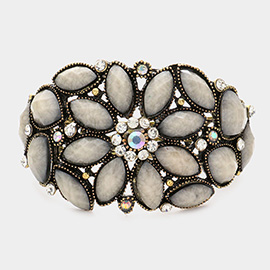 Floral Crystal Hinged Bangle Bracelet