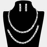3PCS - Rhinestone Accented Necklace Jewelry Set
