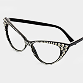 Crystal Cat Eye Clear Lens Sunglasses