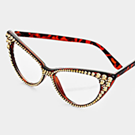 Crystal Cat Eye Clear Lens Sunglasses