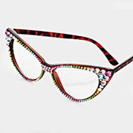 Crystal Cat Eye Clear Lens Sunglasses