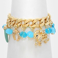 Crystal Pave Elephant & Bead Charm Bracelet
