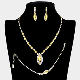 3PCS - Marquise Rhinestone Necklace Jewelry Set