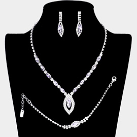 3PCS - Marquise Rhinestone Necklace Jewelry Set