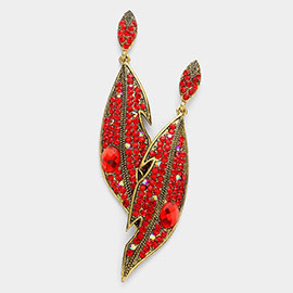 Crystal Rhinestone Pave Leaf Drop Evening Earrings