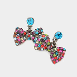 Rhinestone Embellished Bow Dangle Earrings