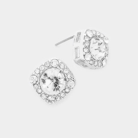 Round Stone Accented Stud Evening Earrings