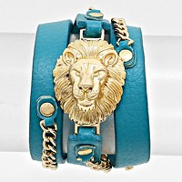 Lion Accented Leather Band Bracelet