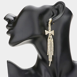 Rhinestone Bow Fringe Evening Earrings