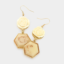Rose Hexagon Link Dangle Earrings