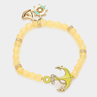 Anchor & ship wheel charm beaded stretch bracelet