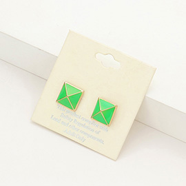 Enamel square spike stud earrings