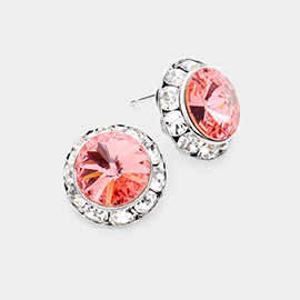 Rivoli Cut Genuine Crystal Round Stud Earrings