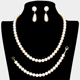 3PCS Pearl Necklace Jewelry Set
