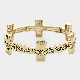 Footprints Cross Stretch Bracelet